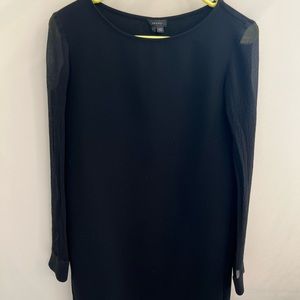 Theory Black Shift Dress with Sheer Sleeves
